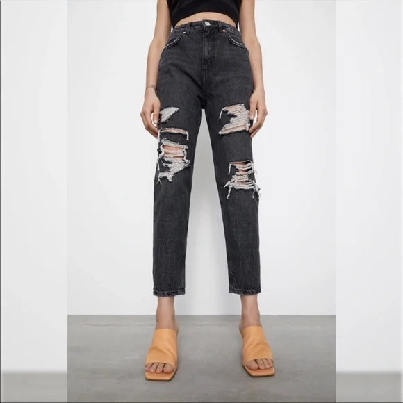 Black Distressed Mom Jeans - Picture 1 of 4